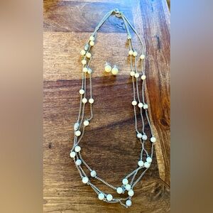 Carolee 3-Strand White Faux Pearl & Silver Bead Necklace with Matching Earrings